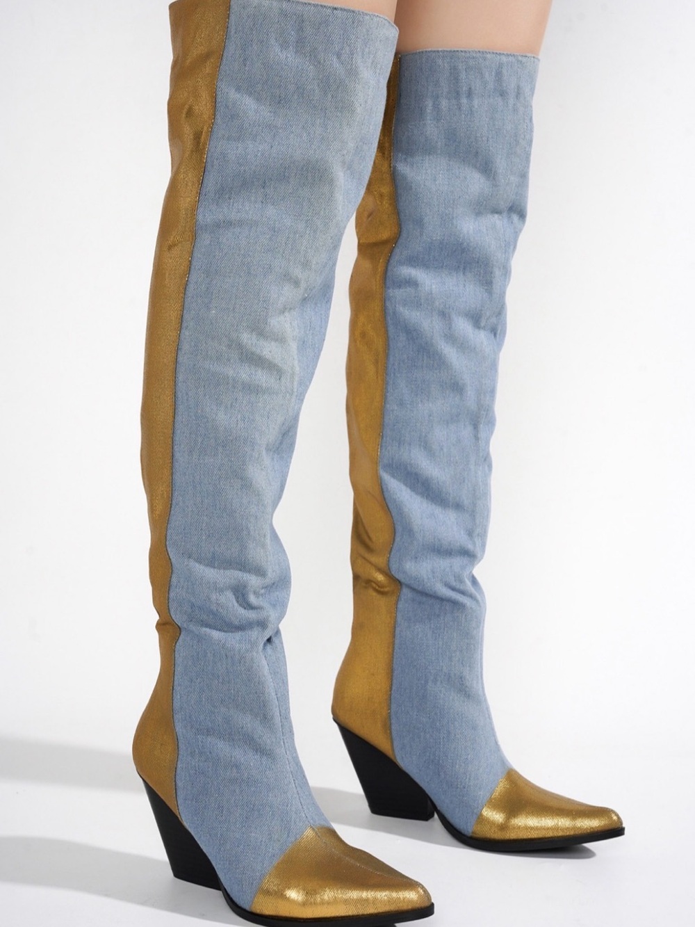 Cape Robbin Lowa Blue Gold Over-the-Knee Statement Boots